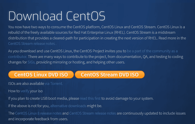 CentOS 8 のダウンロードページ